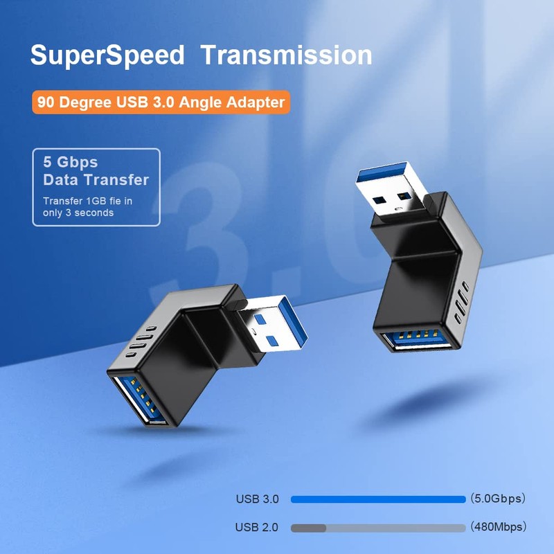 Oxsubor USB 3.0 Adapter 90 Degree Male to Female Combo