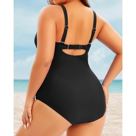 Aqua Eve Plus Size One Piece Swimsuit for Women Tummy Control Bathing Suit Cutout Swimwear Black M