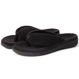 L.CNTOYK Thong Spa Slippers for Women with Arch Support Flip Flop House Sandal Slippers Soft & Comfortable Coral Velvet Durable Rubber Outsoles for Indoor and Outdoor All Days Wear Black Color US7