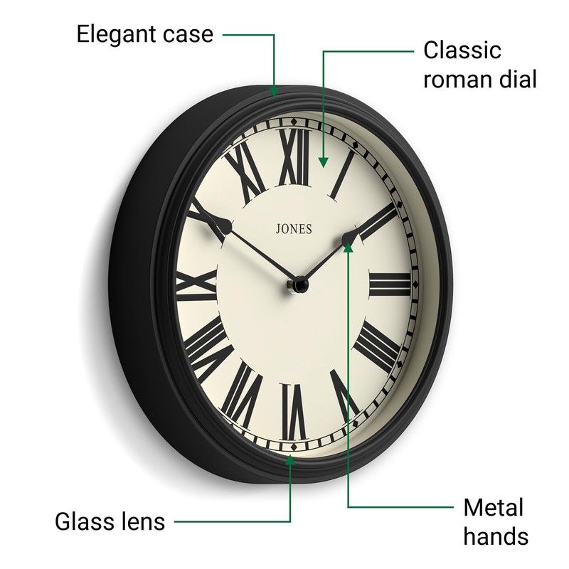 JONES CLOCKS® 'Hackney' Wall Clock – Classic Round Clock in