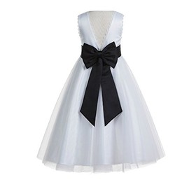 ekidsbridal V-Back Lace Edge White Flower Girl Dresses Black Baptism Dress Birthday Girl Dress Ball Gown 183T 4