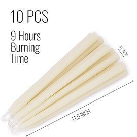 JONERAY 12-inch Ivory Beeswax Taper Candles - 9 Hour Long Burn Time, Pure Natural Non-Toxic Beeswax Candles, 10 Pack