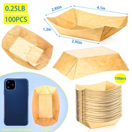 MotBach 100 Pack 1/4Lb Paper Food Boat Trays Disposable Small Paper Boats, Mini Kraft Food Trays Paper Food Serving Tray Boats for Snack Fries Popcorn Dessert Taco Nacho