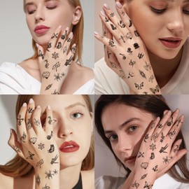 Small Temporary Tattoos for Adult Women Men ，8 Sheets Fake Finger Face Hand Neck Realistic Temporary Tattoos for Kids Boy，Cute Black Tattoo Stickers D1