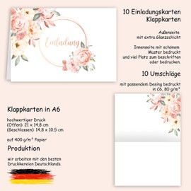 Klasse 10 x Invitation Cards Roses Watercolour with Envelopes Folding Cards Invitation Party Birthday Envelopes Elegant Wedding Anniversary 20 30 40 50 60 70 80 White Pink