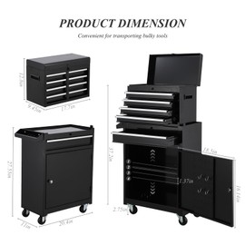 Large Tool Box,5 Drawer Black Rolling Tool Chest On Wheels with Snap on Tool Box Top Chest,Locking Mechanic Tool Cabinets for Garage,Workshop,Repair Shop