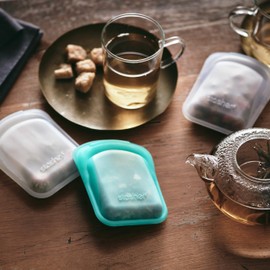 Stasher Premium Silicone Reusable Food Storage Pocket Bags, 2-Pack, Clear + Aqua, Multi-Use Food Storage Bags, Lunch Bag, Travel Containers, BPA Free, Leak-free, Dishwasher-Safe, Eco-friendly, 4 Oz