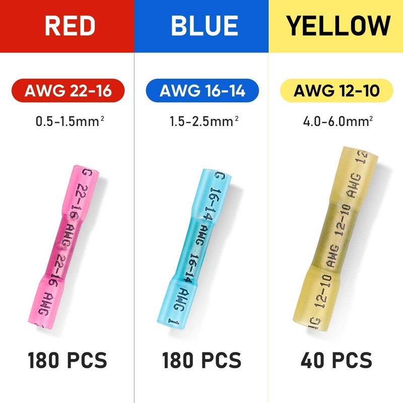 TICONN 400PCS Heat Shrink Butt Wire Connector Kit, Insulated Waterproof