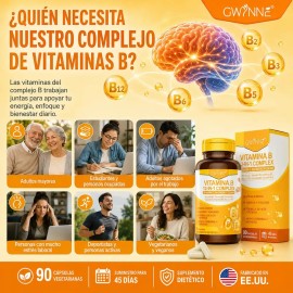Gwynne Complejo De Vitamina B,receta 12 En 1,con Vitamina C,b2,b12,b1,b3,b5,b6,colina,magnesio Y Inositol, Apoyo Energía,cerebral Y Cardíaco,90...    
