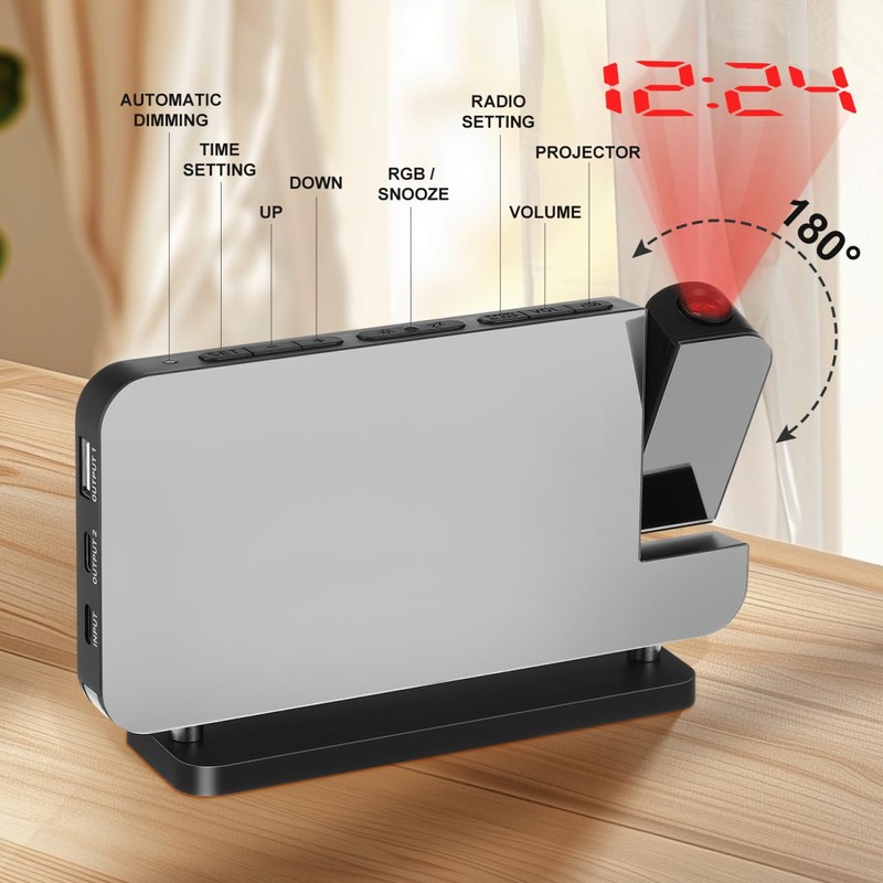 Cabilock Projection Alarm Clock for Bedroom Ceiling, 180° Rotatable Time