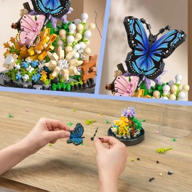 Flower Bouquet Building Kit for Adults, 530 PCS Animals Flowers Botanical Collection Mini Building Blocks Set, Valentine's Day for Her Mom Women Wife Girlfriend (Butterfly)