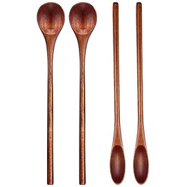 Wooden Coffee Spoons Long Handle Mixing Teaspoon Handmade Wood Stirring Spoon for Kitchen Stirring