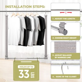 STORAGEIDEAS Hanging Closet Rod, 17-28In Adjustable Width and Up to 32In Height Adjustable Closet Extender, Double Closet Rod Hanging Bar, Space-Saving Tension Organizer, Webbing, 2 Pack