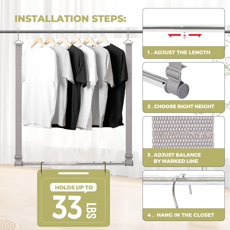 STORAGEIDEAS Hanging Closet Rod, 17-28In Adjustable Width and Up to