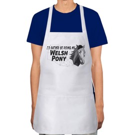Makoroni - I'D RATHER BE RIDING MY Welsh Pony Apron Adjustable Kitchen Chef Apron with 2 Pockets Cooking Baking, DesI92
