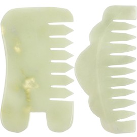 Healifty Jade Stone Massage Comb 2 Pieces - Guasha Scalp Comb Portable Gua Sha Scraping Massage Tool for Head Care (Green)