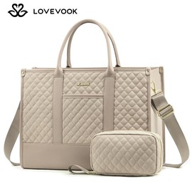 LOVEVOOK Christmas Laptop Tote Bags for Women, 15.6-17.3 inch Laptop Work Bags with Clutch Purse, Womens Briefcase for Travel, Teacher, Doctor, Nurse and Chic Woman - Color: Kahki, size: 15.6‘’