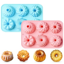 Zyren 2 Stück Mini Gugelhupfform Silikon, Wiederverwendbar Gugelhupfform Klein, Antihaftbeschichted Backformen,Klein Gugelhupf Kuchenform für Kekse,Bagels, Muffins, 12 Mini-Kavitäten, 6cm Durchmesser