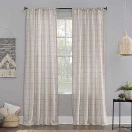 No. 918 Castille Farmhouse Plaid Semi-Sheer Rod Pocket Curtain Panel, 54" x 84", Blush/Linen