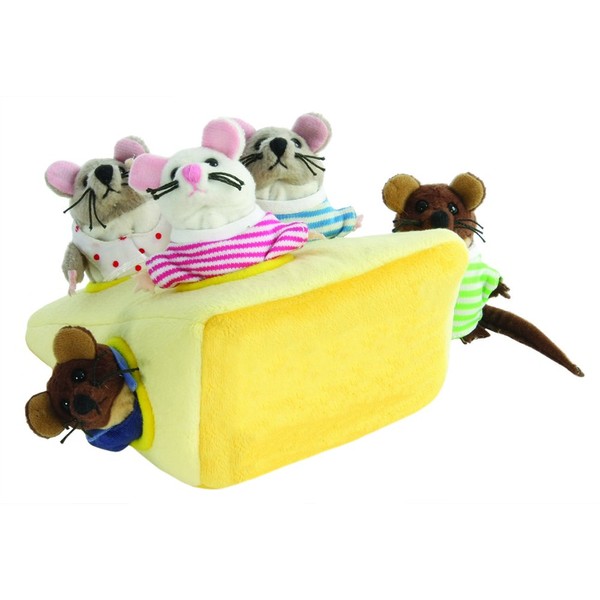 The Puppet Company Hide-Away Puppets Mouse Family in Cheese Finger Puppet Set