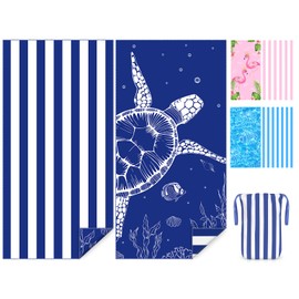 Large Microfibre Beach Towel for Adult, 180x90cm Double Sided Navy Striped Sand Free Beach Towels, Lightweight Extra Large Quick Drying Towel for Travel, Swimming, Pool, Yoga, Gym, Camping, Picnic