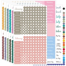 Obujopal 1917 Pcs Daily Planner Calendar Stickers for Bullet Journal Notebook, Monthly Weekly Headings, Dates, Icons, 1/5 inch Dot Stickers, 9 Sheets Washi Stickers