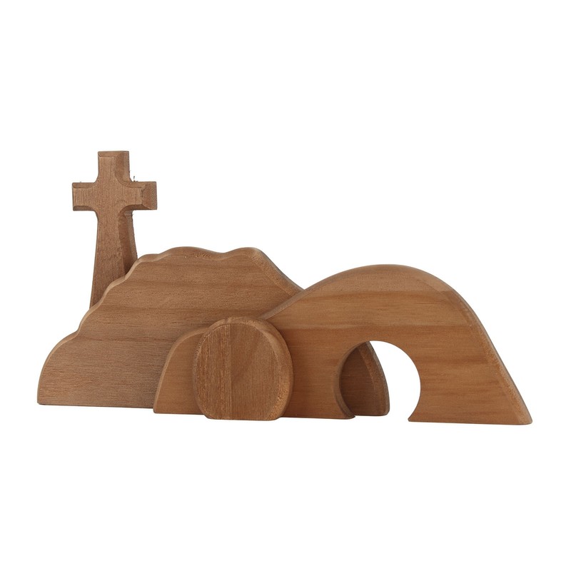 Easter Scene Cross Decoration Wooden Jesus Empty Tomb Statue Easter