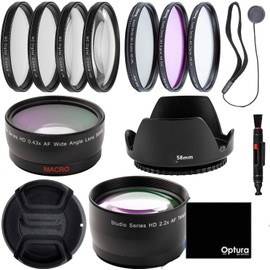 58MM Complete Lens Filter Accessory Kit with 58MM 2.2X Telephoto and .43x Wide Angle/Macro Lenses for: Canon EOS Rebel 9000D 800D 760D 750D 700D 1300D 1200D T100, 4000D, 3000D, 2000D & More