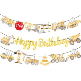 Construction Birthday Party Decorations 3Pcs Dump Truck Birthday Party Banners Traffic Zone Theme Banner Garlands for Construction Theme Party Baby Shower Supplies