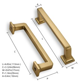 khtumeware 2 Pack Brushed Brass Cabinet Pulls, 3-3/4 Inch(96mm) Hole Centers Cabinet Handles Kitchen Hardware Straight Bar for Cabinets and Drawer Pulls