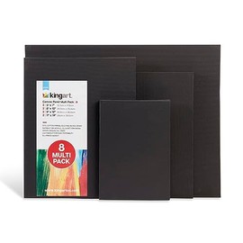 KINGART 880-8 Black 8 Pc. Multi-Size ARTIST CANVAS BOARDS, Gesso Primed - 100% Cotton Rectangular Boards, Art Supplies for Oil and Acrylic Paint, 2 Ea. 5x7, 8x10, 9x12, 11x14