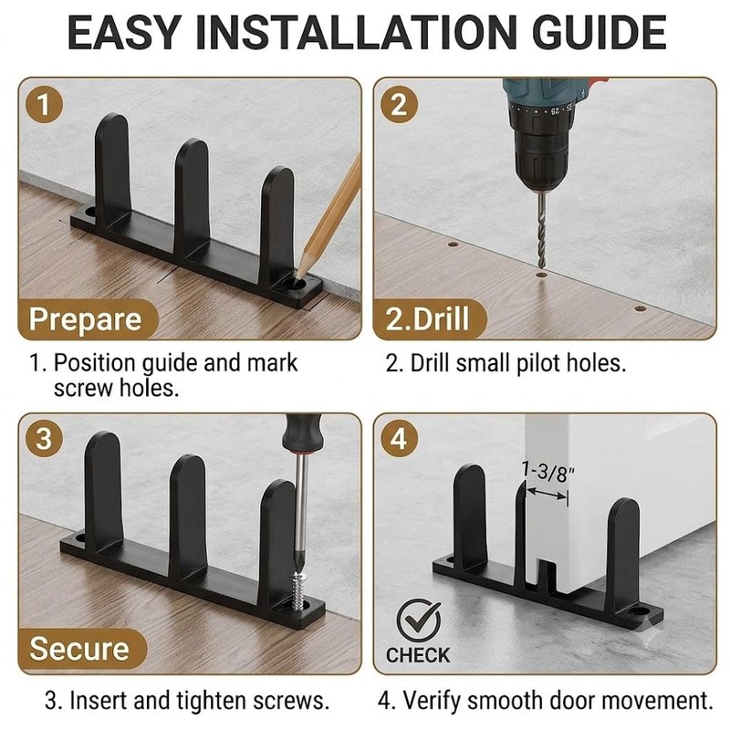 BOLWHAO 4 Pack Sliding Closet Door Floor Guide, Black ABS