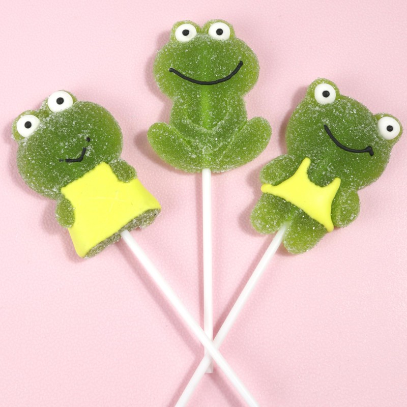 Sweetzo Green Apple Frog Jelly Lollipops, Individually Wrapped Gummy Pops,