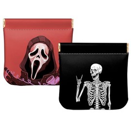 2 monederos pequeños para apretar, de piel sintética, bolsa de cambio, bonita estética, para mujeres, niñas y hombres, I15-Skull, Lindo