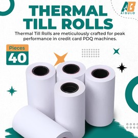 40 Pcs Aibulo Thermal Till Rolls 57x40mm for Credit Card Machines | Compatible with PDQ, POS, EPOS, Barclaycard, Verifone, Ingenico, Sagem, Spire, Pax, Worldpay - 14m Long