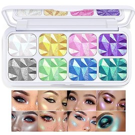 HOSAILY 8 colores resaltador facial paleta de maquillaje Diamond Glitter iluminadores de maquillaje, intenso-color camaleón sombra de ojos arco iris b