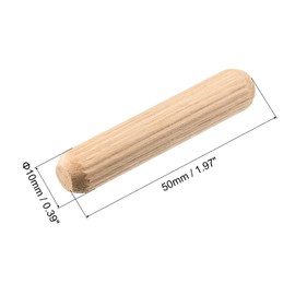 sourcing map Wooden Dowel Pins 36pcs 10x50mm(3/8"x2") Fluted Beveled Ends Wood Dowel Pegs Kiln Dried Hardwood for Woodworking Furniture Shelf