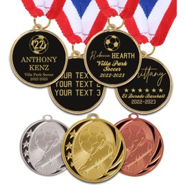 MYETCHEY Soccer Medals Soccer Trophies Engraved Medal Trophy Little League Gifts Youth Soccer Trophy Gold Silver Bronze Soccer Medals Participation