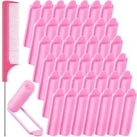 43 Pieces Foam Sponge Hair Rollers Set, Soft Sleeping Hair Curlers 0.59 Inch Flexible Hair Styling Sponge Curler and Stainless Steel Rat Tail Comb Pintail Comb for Hair Styling(Pink)