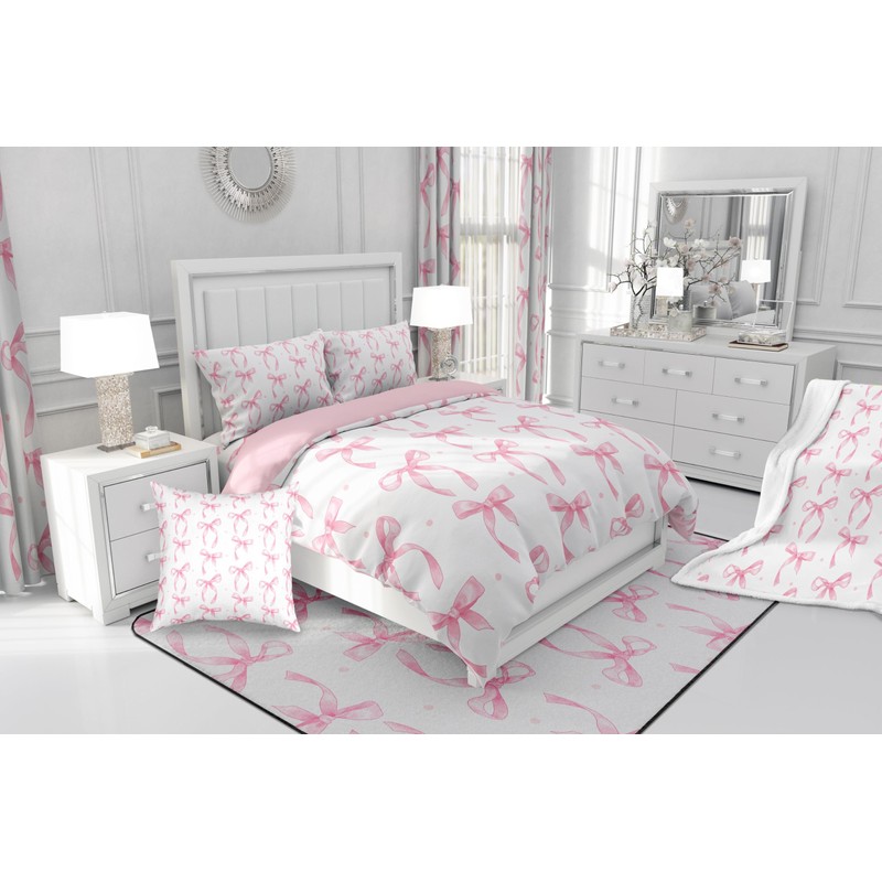 Erosebridal Cute Pink Bow Twin Bedding Set for Girls,Ribbon Bow