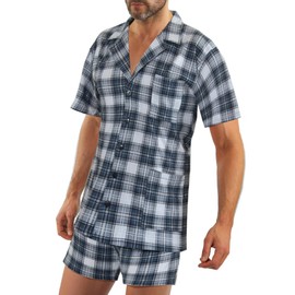 sesto senso Elegant Checked Short Sleeve Pyjamas Men's Button Down Pyjamas Short Cotton Short Shorts, Checked pattern - 2576/42