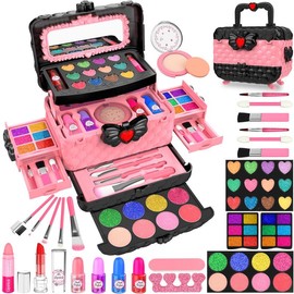 54 Pack Kids Makeup Kit for Girls, Princess Real Washable Pretend Play Cosmetic Set Toys with Mirror, Birthday Gifts for 3-10 Years Old Girls Kids:_Pink
