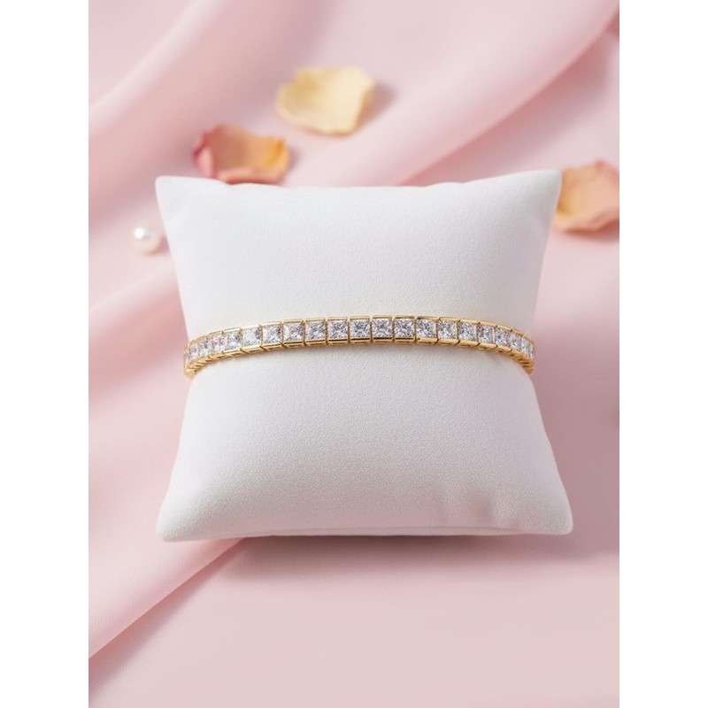 GOOGAS Princess cut Cubic Zirconia cz Simulated Diamond Gold Bezel