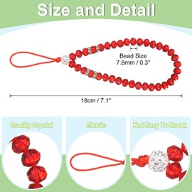QUARKZMAN 3 Stück Bling Crystal Lanyard, 18mm(0.7") Phone Wrist Strap Glitters Crystal Beads Lanyard Keychain Office Neck Strap for Women ID Card, Keys Strap (Rot)