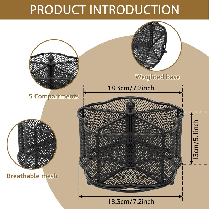 Kitchen Utensil Holder 360° Rotating Metal Mesh Utensil Organizer 5