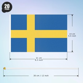ASUNO 20 Pack Sweden Flags HandHeld Small Banners 14 × 21 cm Mini Swedish Stick Flag Polyester for Party Decorations World Cup International Festival Events Indoor and Outdoor