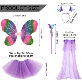 STIFFENERS 5 Pcs Fairy Costume for Girls Set, Fairy Wings Girls, Fairy Costume, Fairy Dressing up Costume for Girls, Butterfly Fairy Wings, Magic Wand, Tutu and Headband Fairy Costume Set