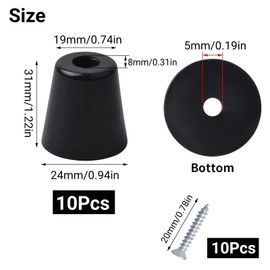10Pcs Soft Round Rubber Feet with Screws Non Slip Black Cutting Board Feet Small Bumper Pads Small Rubber Table Feet Pad with Screws for Furniture Kitchen (24x19x31mm)