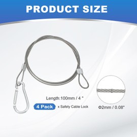 MECCANIXITY 4 Inch Safety Cable Lock, 1/16'' Stainless Steel Cable with Loops Security Wire Lock for Hanging Lighting Luggage Plant Pictures, Pack of 4