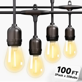 Outdoor Safety String Lights 100FT - 24V 20W Commercial Grade Low Voltage Strand with 40 S14 Shatterproof Bulbs for Tree Garden Yard Cafe Bistro | Warm Yellow 3500K | IP65 Waterproof | UL Listed